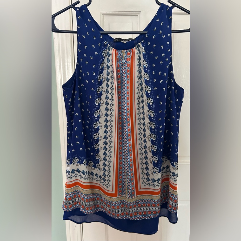 Women’s Small Rose & Olive Patterned Sleeveless Top